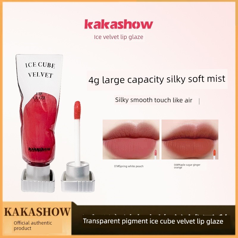 son bóng lì lâu trôi son bóng chính hãng KAKASHOW Sắc Tố Trong Suốt Ice Cube Velvet Lip Glaze Matte 