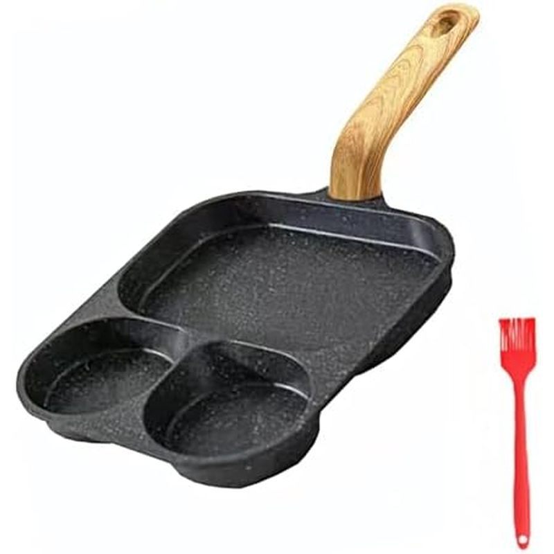 JUSTUP 3-in-1 Nonstick Divided Grill Frying Pan, Heat Resistant Handle 3 Section Skillet Mini Pancak