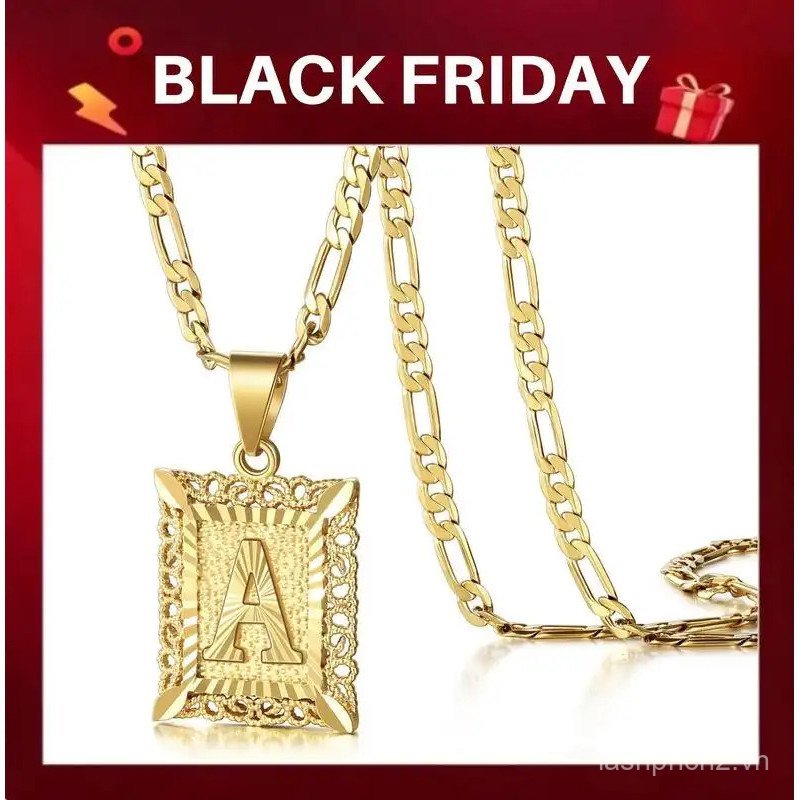 Vòng cổ KissYan mặt dây chuyền chữ cái, hình vuông mạ vàng 14K từ A đến Z - Shop Black Friday