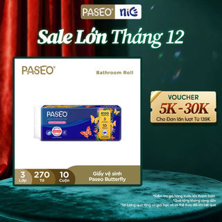  Lốc 10 Cuộn Giấy Vệ Sinh Paseo Cao Cấp  3 Lớp  Mềm Mịn Tan Được Trong Nước - Không Gây Tắc Nghẽn 