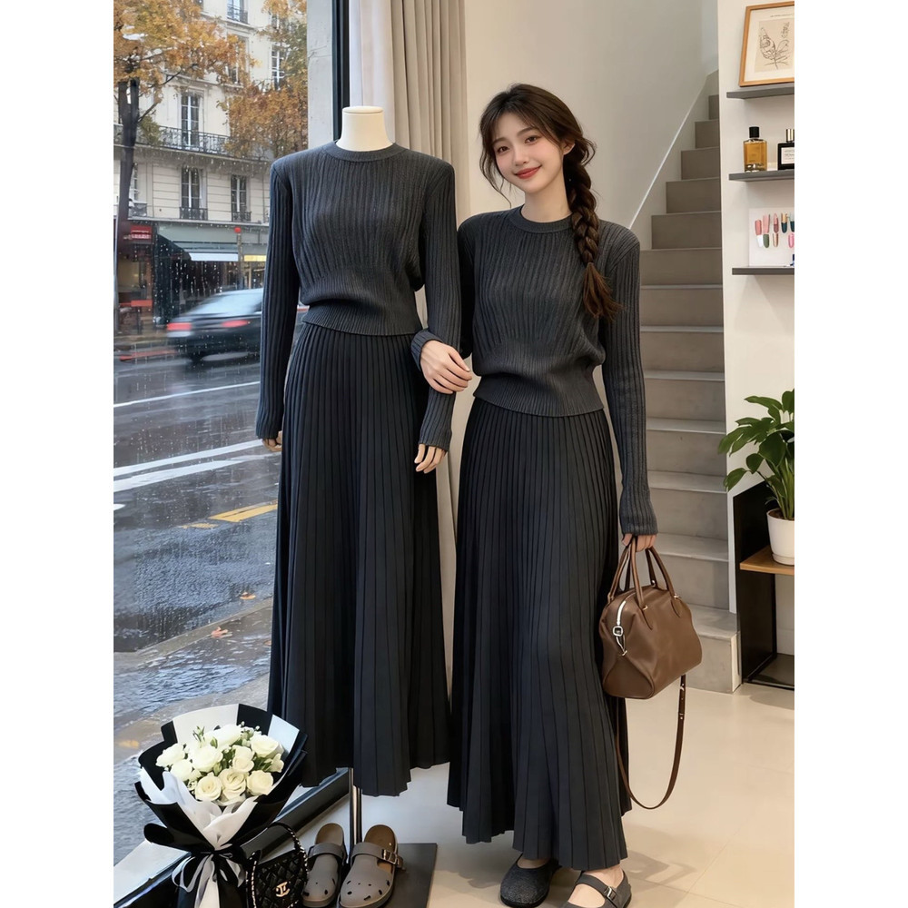 [About Moon] Váy Len Dáng Dài Dệt Kim Thu Đông Bộ Váy Dài