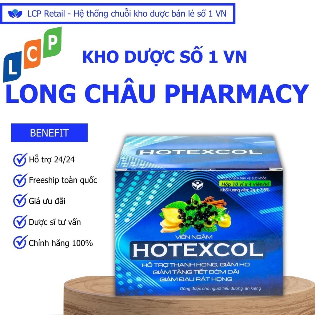 Kẹo Ngậm Ho Hotexcol Thanh Giọng, Thơm Miệng (10 vỉ x 4 viên) - Nhà thuốc Long Châu Pharmacy