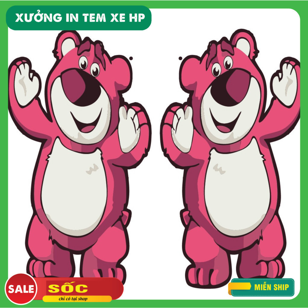 Bộ 2 tem Gấu Dâu siêu đáng yêu - tem gấu dâu dán xe ô tô - tem trang trí xe ô tô