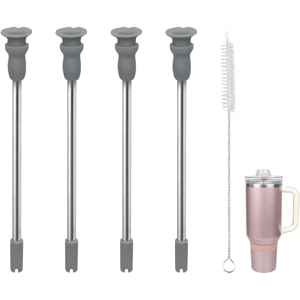 Ống hút thay thế Tương thích với cốc thép không gỉ Circkul 40oz, 4 gói kèm 1 cọ (Xám cho 40oz)