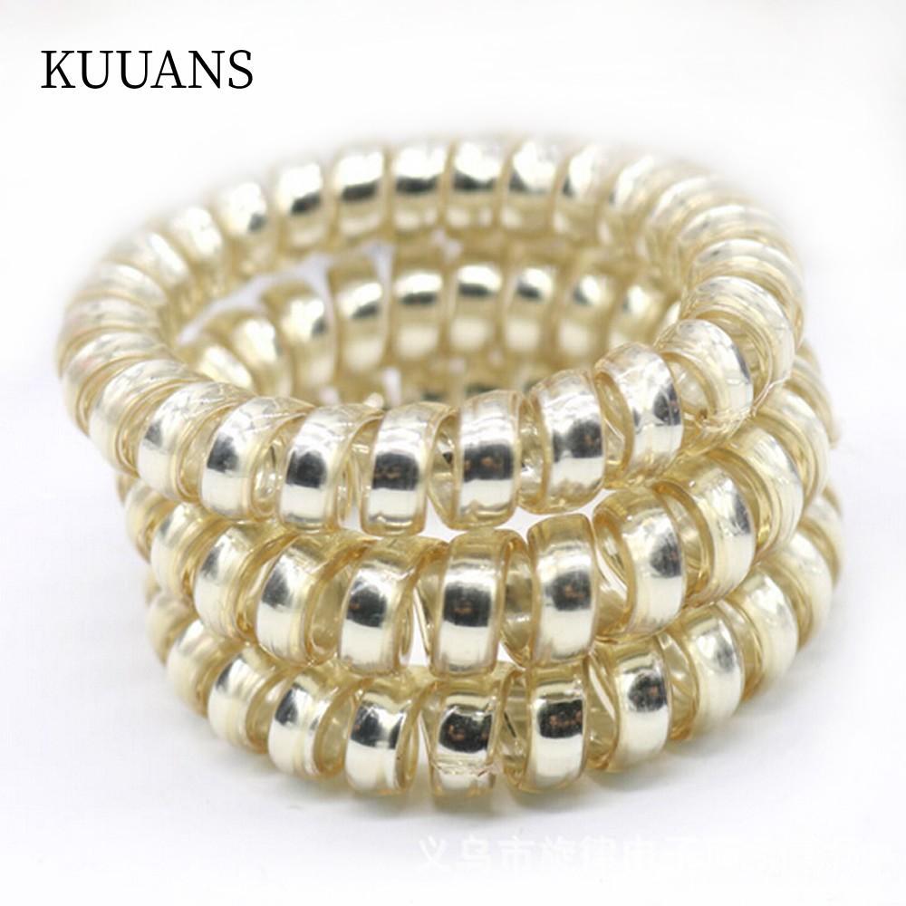 KUUANS 10 Chiếc Da Báo Nữ Dây Điện Thoại Đầu Vàng / Bạc Scrunchie
