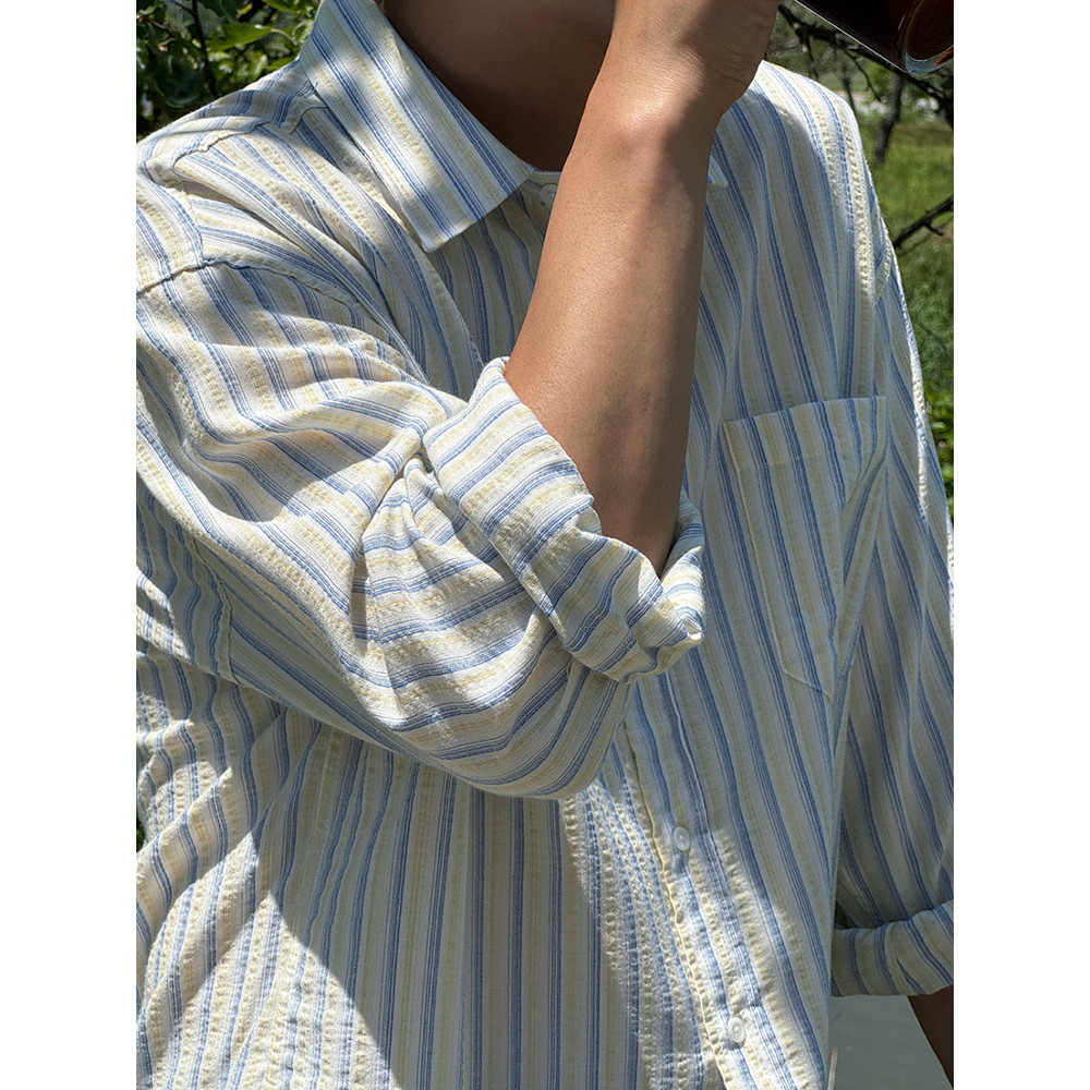 MYQ Striped Long Sleeve Shirt Men's Autumn Loose Casual Shirt Commuting Old Money Style Outfit