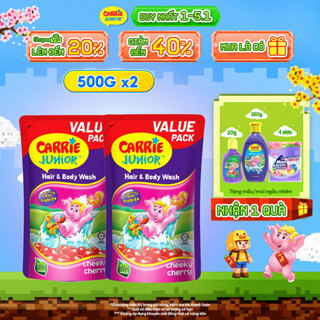  Combo 2 Túi Sữa Tắm Gội Carrie Junior Cho Bé Hương trái cây thiên nhiên Cheeky Cherry  500g x 2  