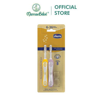 Bộ đôi bàn chải đánh răng Chicco 6-36M (Vàng - Tím hồng)