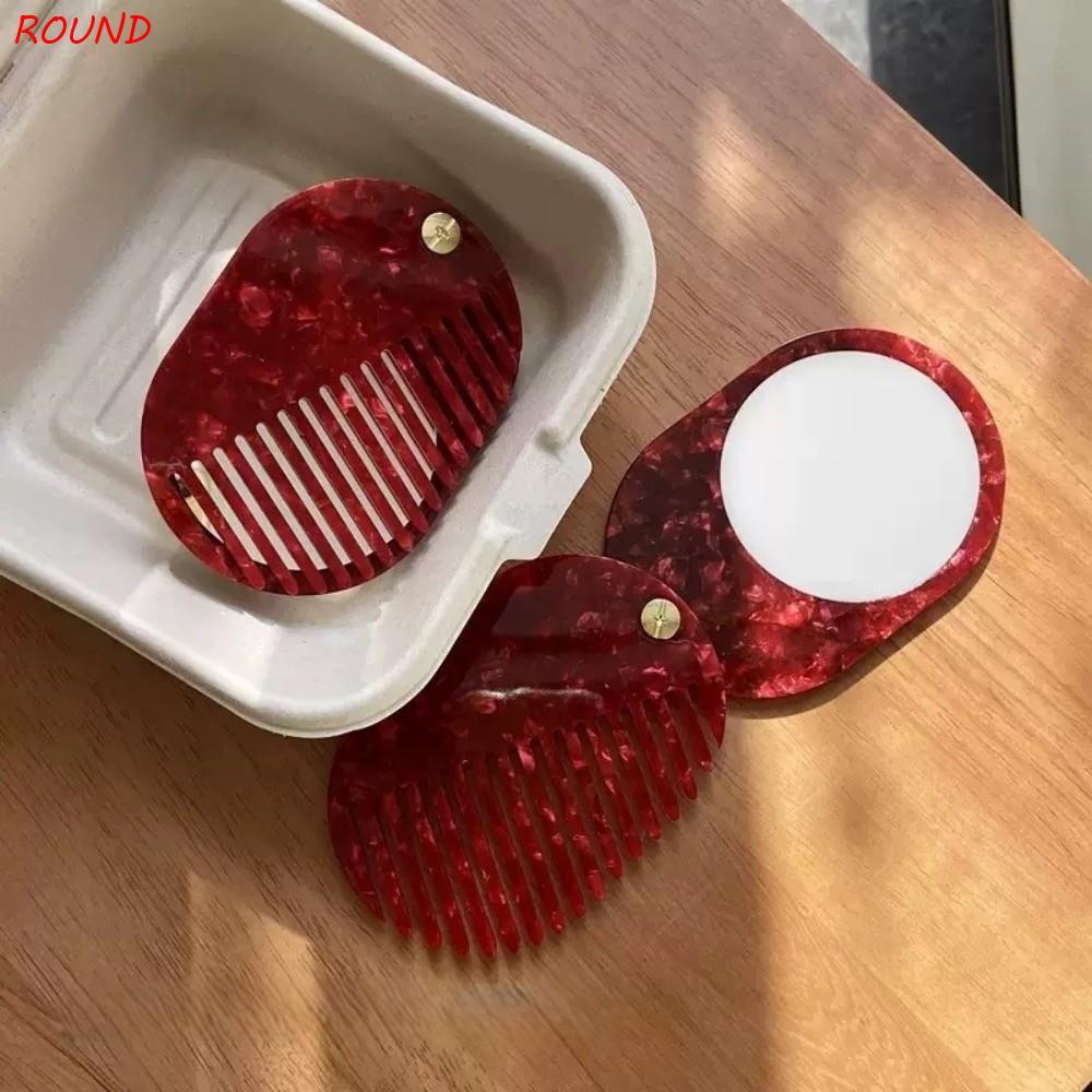 Bàn chải tóc gấp ROUND, Massage da đầu Mini Gương chải 2 trong 1, Thiết kế nhỏ gọn Tóc mượt mà Thoải
