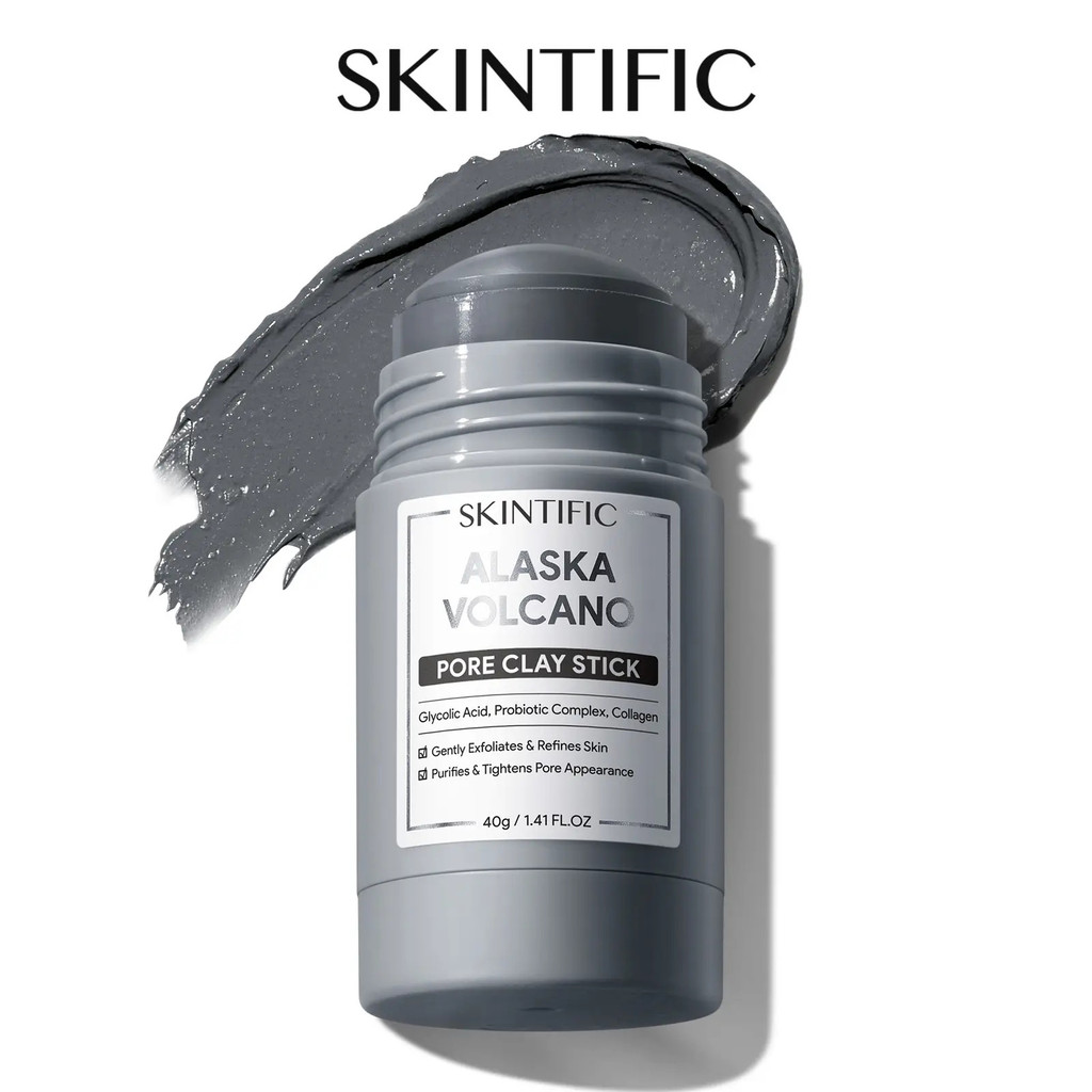 SKINTIFIC Alaska Volcano Pore Clay Stick Cleanser Blackhead Remover Face Mask Stick with Natural Cla