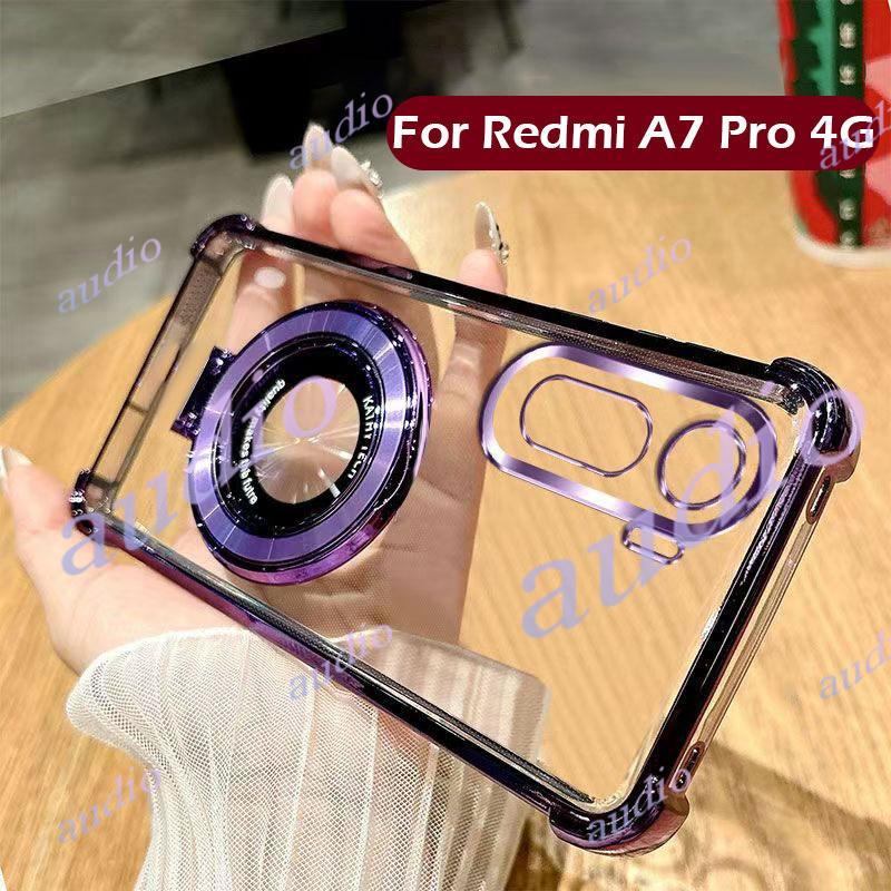 Ốp điện thoại trong suốt mạ bốn góc REDMI A7 Pro 4G có giá đỡ cho Redmi A7 Pro A7Pro RedmiA7 Pro 4G 