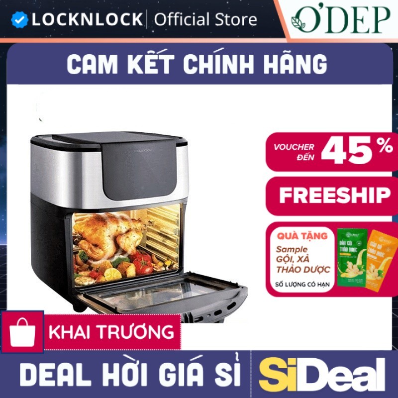 Lò nướng không khí 10 lít LocknLock Chính hãng Air Oven, Nhiều phụ kiện nấu nướng - Màu đen EJF691 -