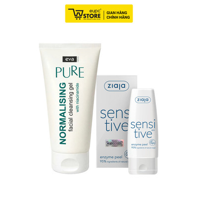 Combo Gel Rửa Mặt Eva Nature 150ml Cho Mọi Loại Da Và Enzyme Dịu Nhẹ Tẩy Tế Bào Chết Ziaja Sensitive 60ml