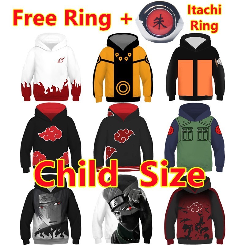 TB2 [Kích thước trẻ em] Unisex Naruto Áo hoodie trẻ em Hokage Ninjia Kakashi Áo chui đầu Anime trẻ e