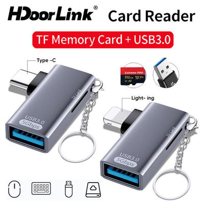 Bộ chuyển đổi đầu đọc thẻ 2 trong 1 HdoorLink Type-C / iOS sang thẻ nhớ TF + Bộ chuyển đổi USB3.0 cho điện thoại PC Laptop