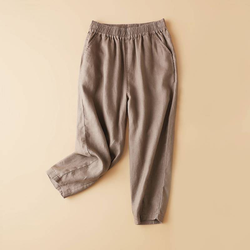 Cotton Linen Capri Pants New Loose Casual Linen Pants Ankle-Tied Harem Pants Eight Points Baggy Pant