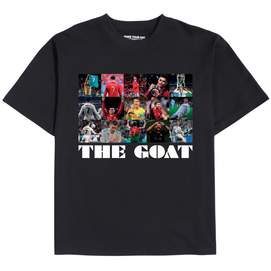 Áo Thun THE GOAT In Hình Cristiano Ronaldo - Fan Bóng Đá - Áo Form Rộng 100% Cotton 230gsm Nam và Nữ