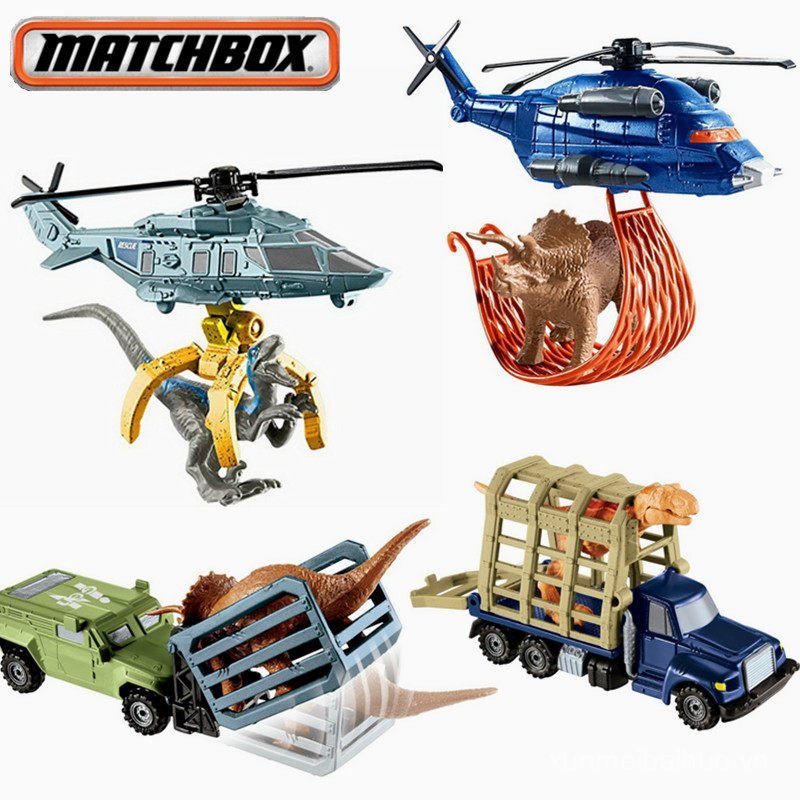 Mattel Matchbox Đồ chơi Tyrannosaurus Rex Vận chuyển Velociraptor Trực thăng Thế giới kỷ Jura Xe hợp