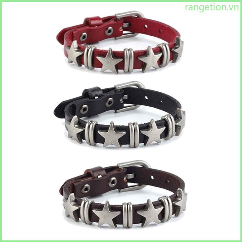 RAN Punk Da Spike-Bracelet Vintage Thắt Lưng Khóa Vòng Tay Ngôi Sao Da Cuff