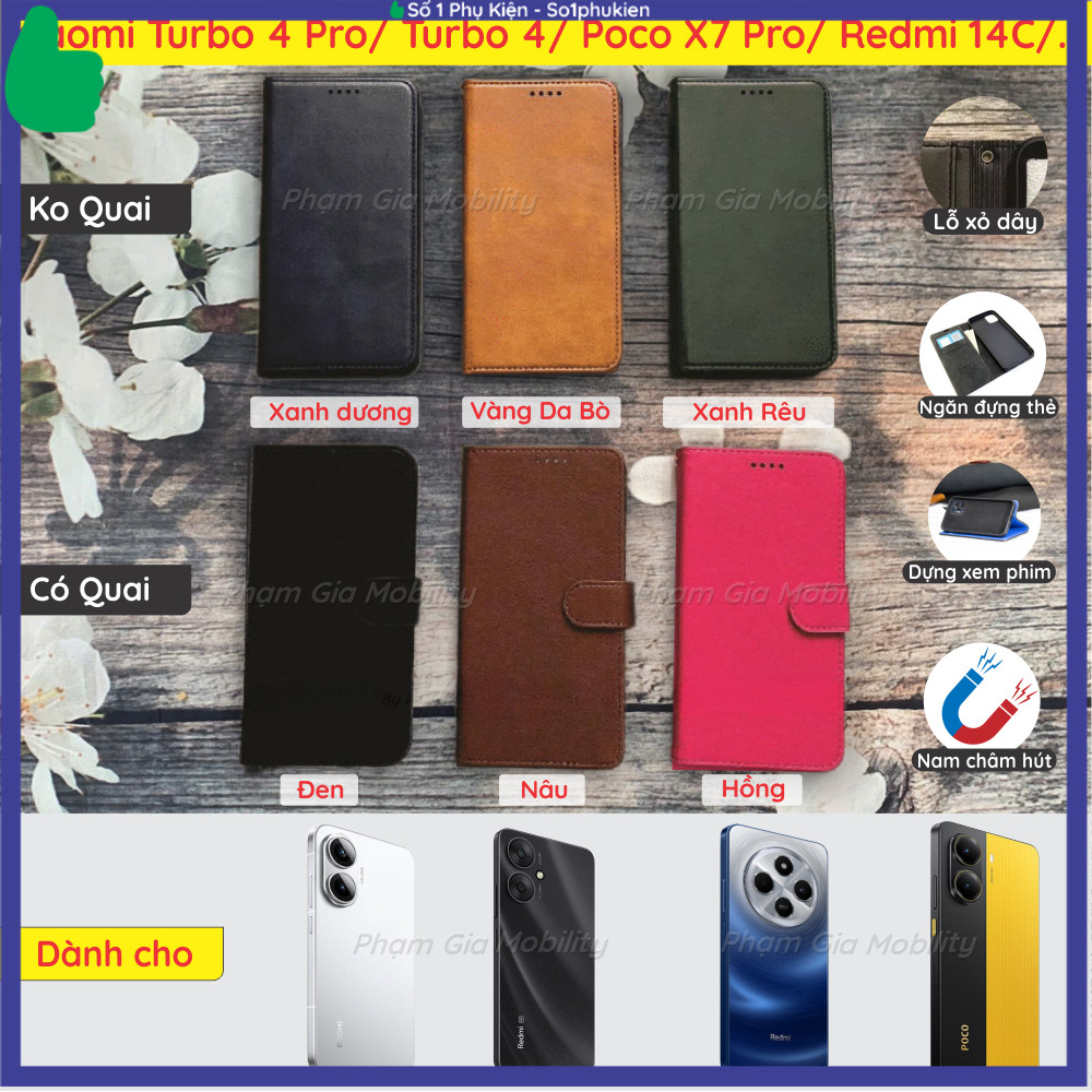 Bao da dành cho Xiaomi Turbo 4 Pro Turbo4 Turbo3 3/ Poco X7/ C65/ Redmi 14C 13C 4G 5G/ 13R chất liệu