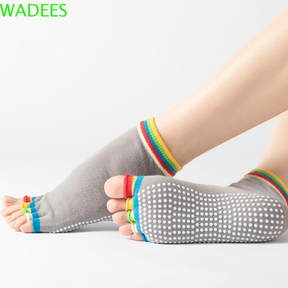 WADEES Grips Pilates Socks - Cotton Femina Short Socks with Fishnet Pattern, Rainbow Colors, Non-Sli