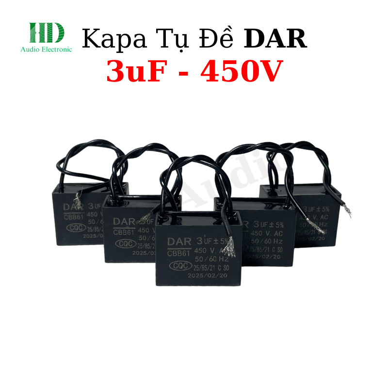 Tụ Đề DAR 3uF 450V Tụ Ngậm Quạt Trần Quạt Cây Motor 1 Pha - Linh Kiện HD