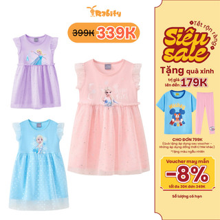   VOUCHER 8% GIẢM 30K ĐƠN 349K  Đầm thun voan lấp lánh tay cánh tiên Elsa Disney bé gái Rabity 550.033 