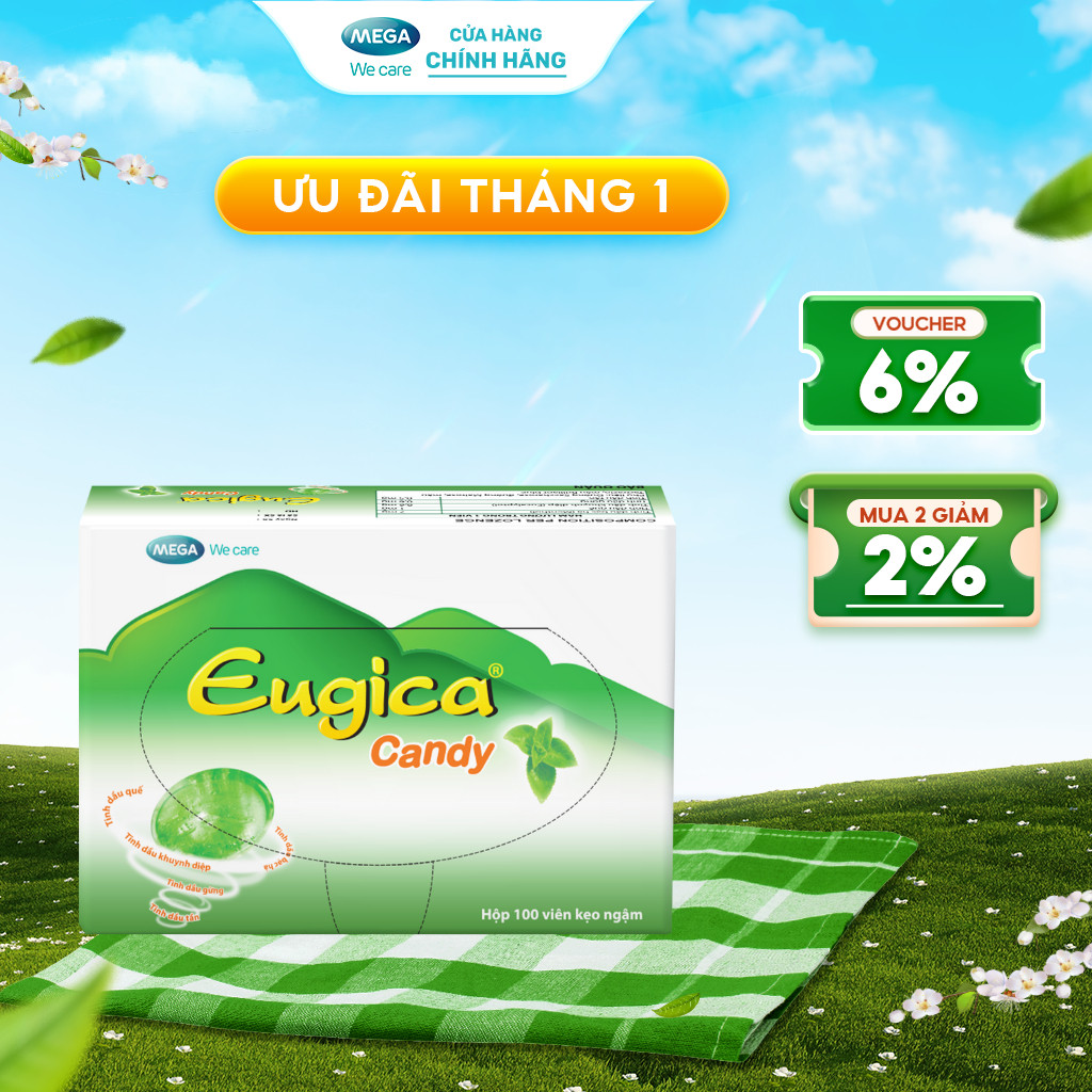  Kẹo ngậm thảo dược EUGICA CANDY  Hộp 100 viên  