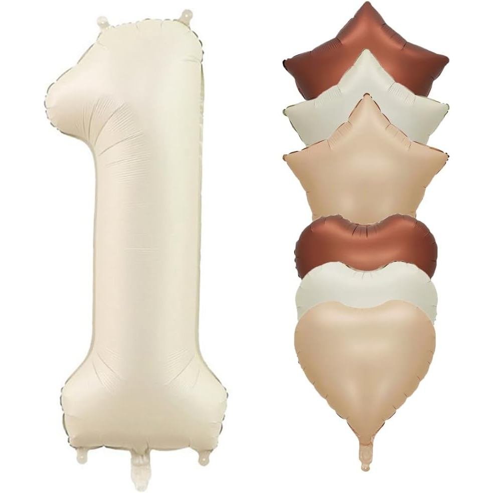 Kem 40 Inch Trắng Lớn Bóng Bay Sinh Nhật Số 1 Chữ Số 1 Lá Mylar Số Bóng Bay Có Trái Tim Ngôi Sao Bón