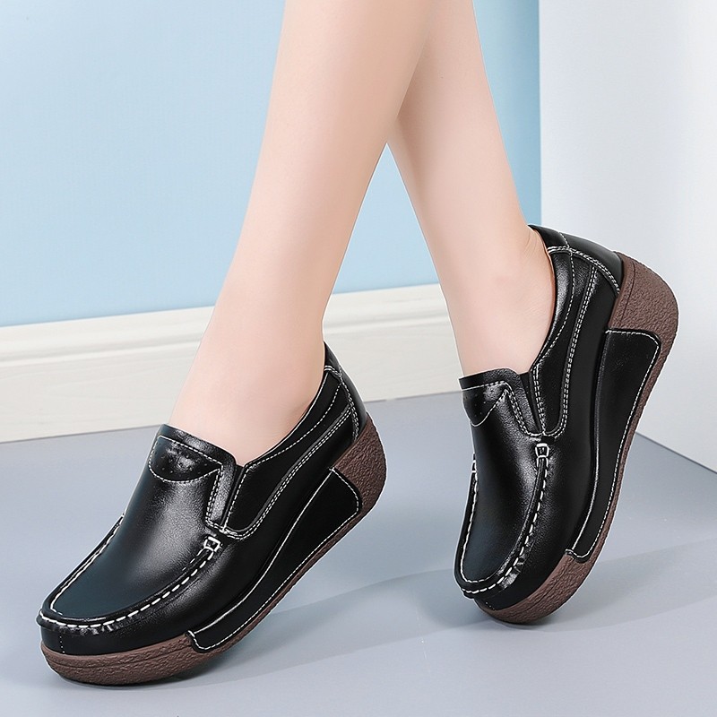 JA3 Nêm Giày Nữ Da Bò Nữ Dốc Nền Tảng Loafer Tua Rua Nữ Giày Slip On Size 35-41