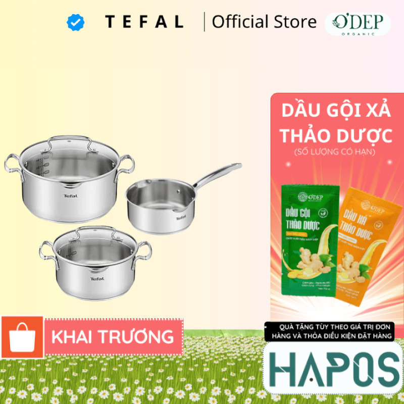 Bộ 3 nồi inox đáy từ cao cấp Tefal Duetto Plus 16/20/24 (G719S674/ G719S655) - Bảo Hành 24 Tháng - H