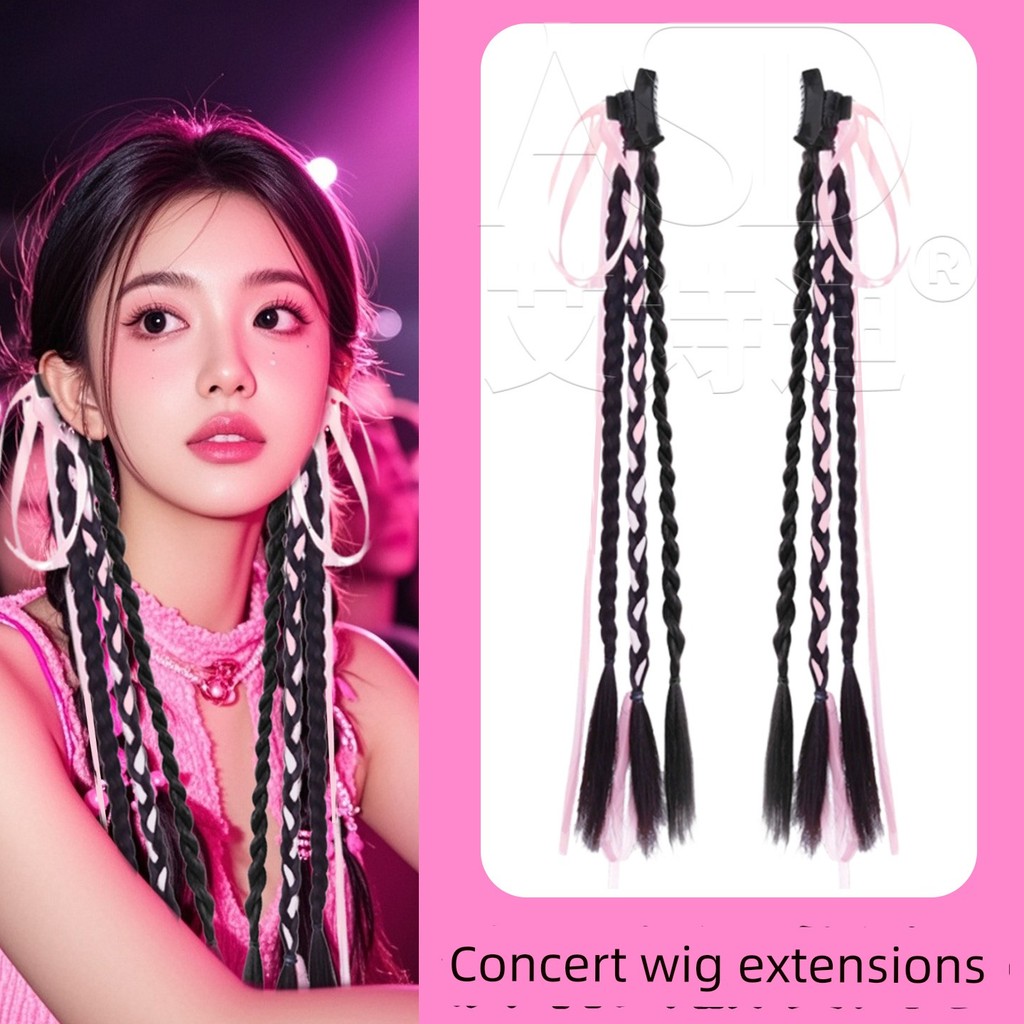 Wang Sutaki Jay Chou Chen Linong Buổi Hòa Nhạc Hỗ Trợ Tóc Màu Hồng Phụ Kiện Tóc Giả Bím Tóc Giả Lễ H