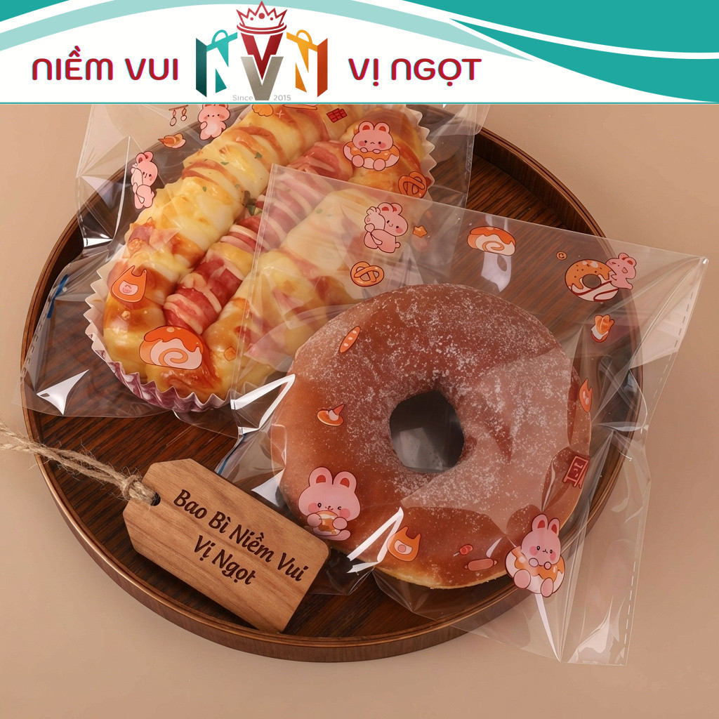 100 Túi dán miệng đựng Bánh mì ngọt (17*17+3cm), Túi đựng Donut, Bánh Sừng trâu, Bánh Xúc xích