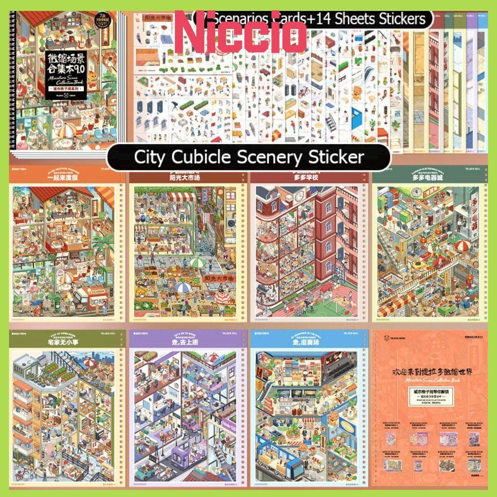 Sách sưu tập cảnh thu nhỏ NICIO, Die-cut DIY City Cubicle Scenery Sticker, Fun Visual Stacking Giải 