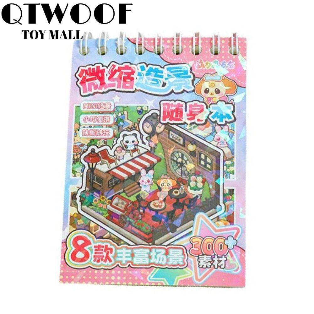 QTWOOF Cabin Scene Pocket Sticker, PET DIY Mini Phong Cảnh Sticker Sách, Phim Hoạt Hình Nhà Thu Nhỏ 