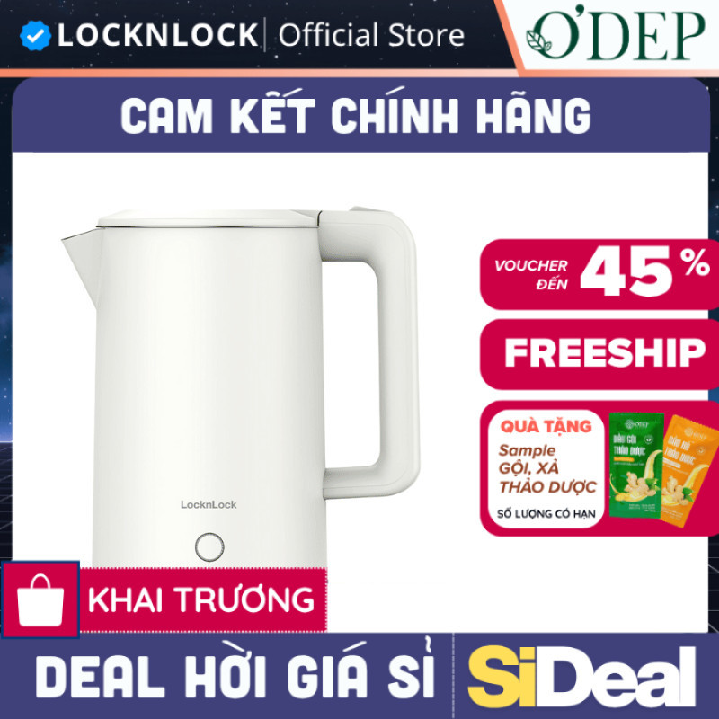 Ấm đun siêu tốc LocknLock EJK728IVY 1.7L 1850-2200W, Hàng chính hãng, Nút kéo mở nắp - SIDEAL SIL