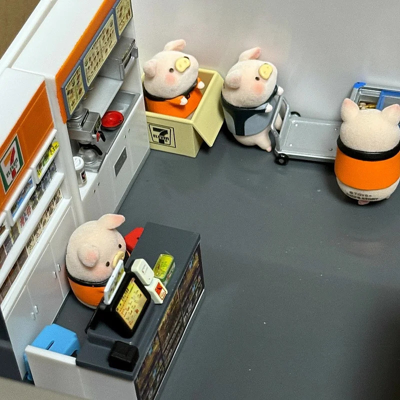 Mới 4cm Lulu Pig Mini Tiện Lợi Store (7 Eleven X Lulu) Động Vật Kawaii Hành Động Các Bức Tượng Nhỏ Đ