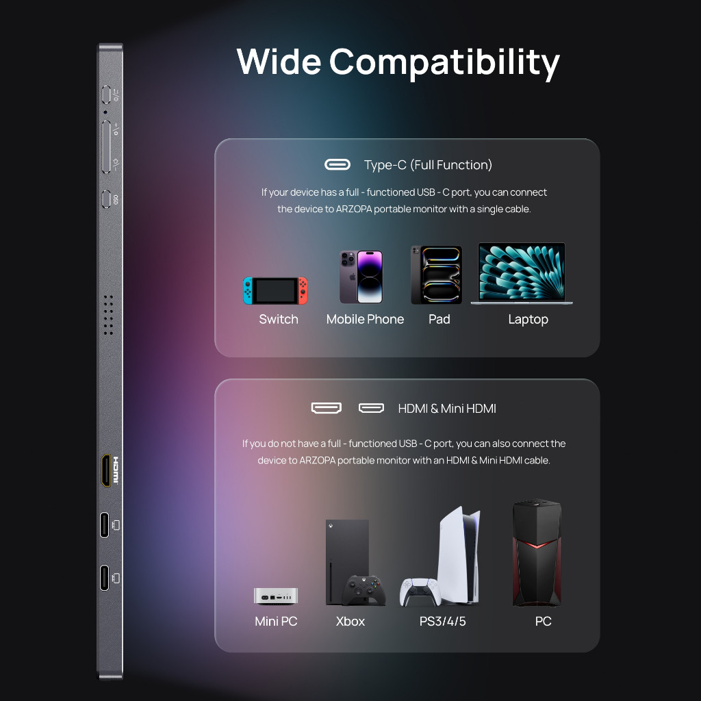 Màn Hình Di Động ARZOPA Z3FC 16.1" 2.5K 180Hz IPS | 107% sRGB | USB-C Mini HDMI | Chính Hãng | Hỏa Tốc | BigBuy360 - bigbuy360.vn