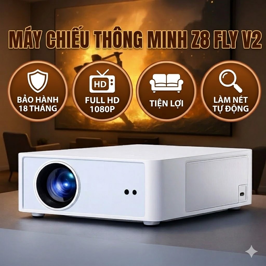 Máy chiếu thông minh Z8 Fly V2 – Máy chiếu wifi full HD 1080P, xem phim tại nhà, kết nối điện thoại,