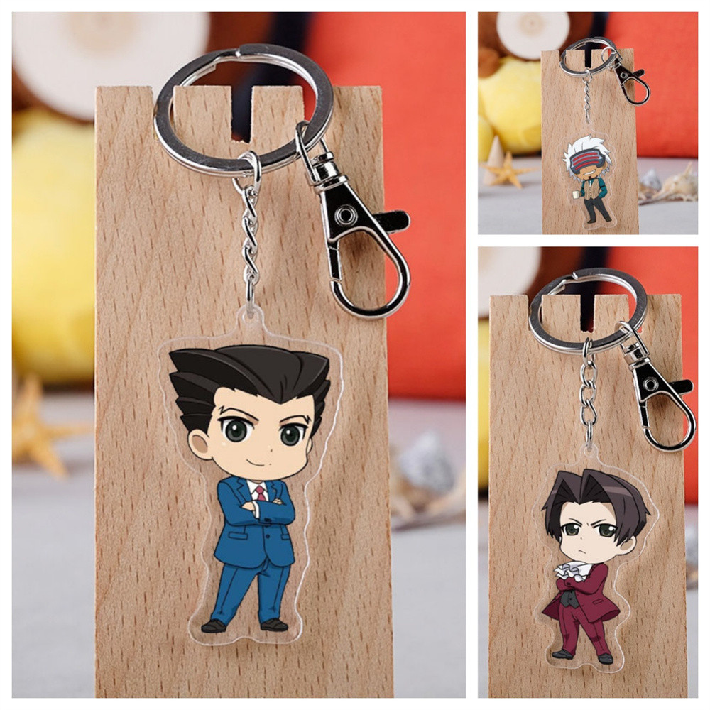 6cm Anime Ace Attorney Phoenix Wright Miles Edgeworth Cosplay Keychain Decoration Pendant Mascot ft