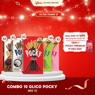  Combo 10 hộp Bánh que Glico Pocky nhiều vị  2 Dâu - 2 Cookies & Cream - 2 Socola - 2 Double Choco - 2 Matcha  