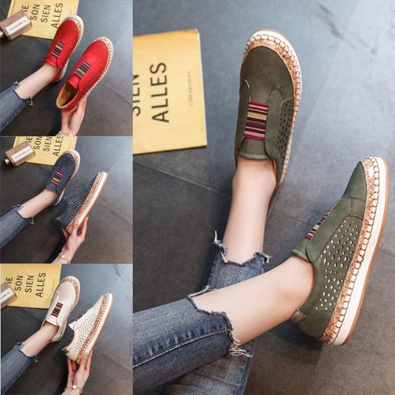 GPT Quần Lười Thời Trang Nữ Flat Thoáng Khí Mềm Mocassins Plus Size 35-43 (đỏ, xanh, xanh lá cây, tr