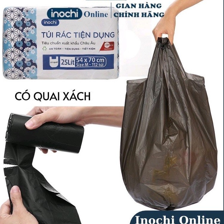 Ikishop_Túi rác tự huỷ sinh học Inochi có quai tiện dụng dạng cuộn nhiều màu, mùi hương dài và dai hơn 20% chính hãn