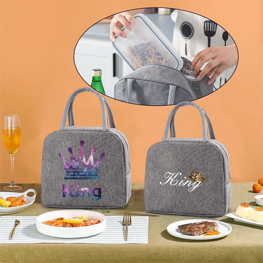 Lunch Bags for Women's Kids Thermal Lunch Box Dinner Cooler Bag Picnic Pack  King Queen Print Insula