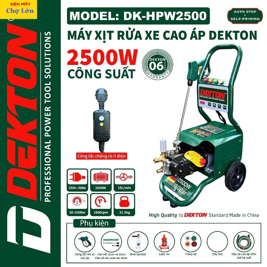 Máy Xịt Rửa Công Nghiệp Cao Áp 2500W - Dekton HPW2500 Điện may CL hukan