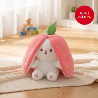   2 trong 1 Thú nhồi bông hình thỏ dâu tai dài dễ thương trang phục búp bê động vật. 