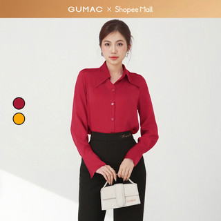  Áo sơ mi nữ dáng suông GUMAC phối lá cổ nhọn chất liệu lụa hạn chế nhăn AF03036 