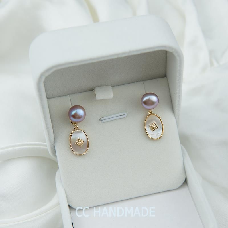 Hot Sale#Handmade Jewelry Natural Shell Pendant Earrings Mosquito Coil Ear Clips Vintage Court Style