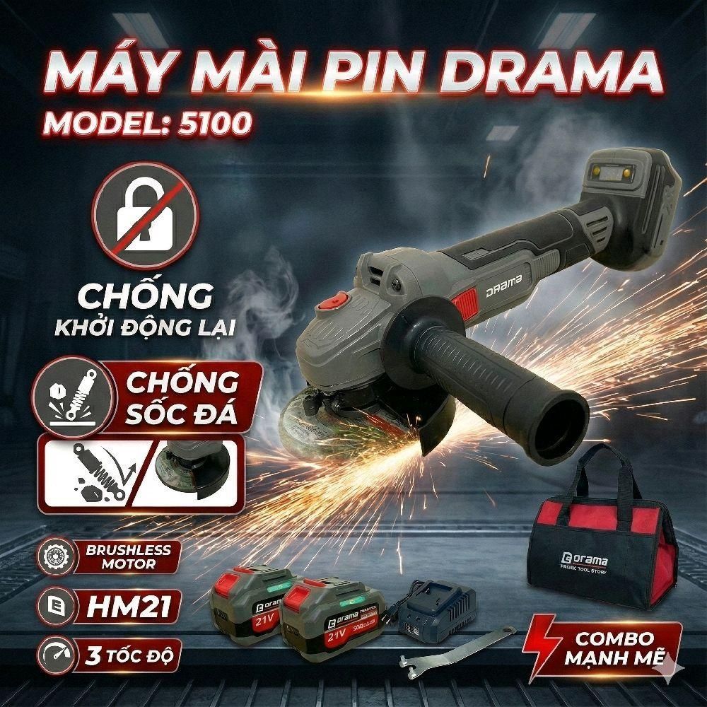 Máy mài pin DRAMA 5100 Không Chổi Than Chống sốc đá Chống khới động lại Công tắc sườn