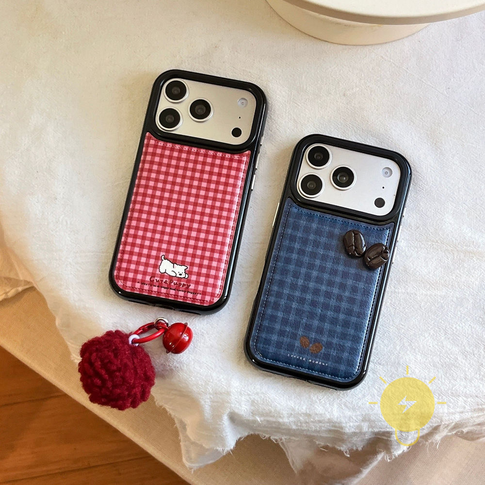 Phone Case For iPhone 17 Pro Max 16 15 14 13 TPU Grid Coffee Coffee Bean PU Aesthetic Korean Cute